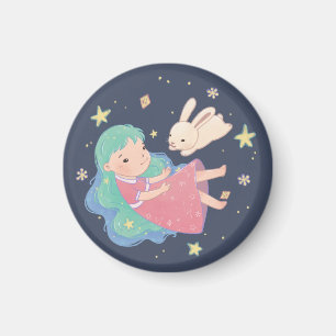 Aimant Illustration Starry Night Bunny & Girl