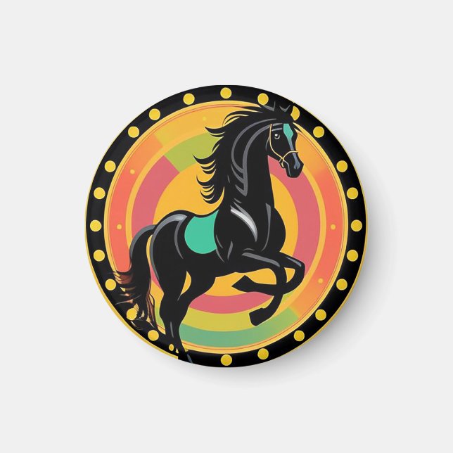 Aimant Illustration stylisée d'un cheval noir (Devant)