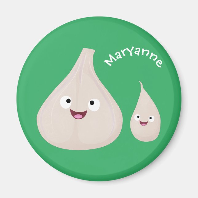 Aimant Illustration végétale de caricature à l'ail mignon (Devant)