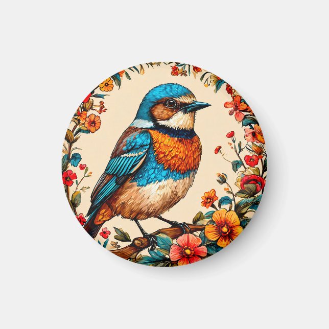 Aimant Illustration vibrante et colorée d'un oiseau (Devant)