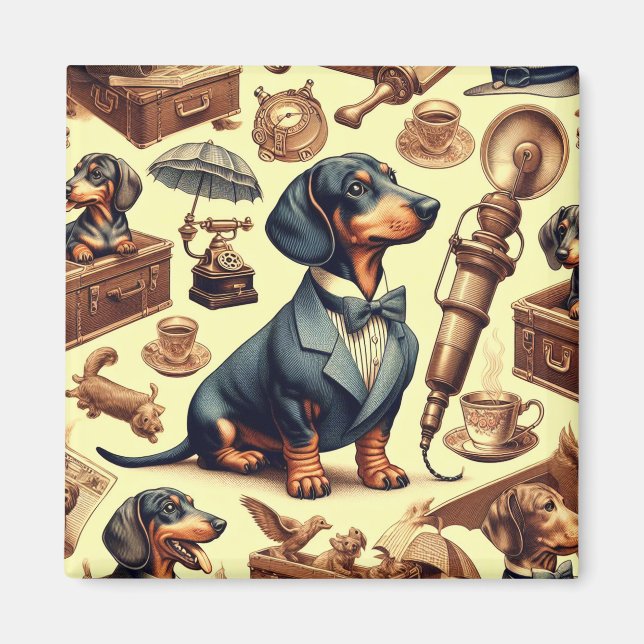Aimant Illustration vintage Dachshund (Devant)