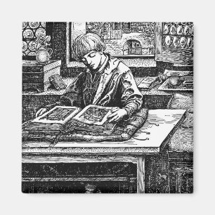 Aimant Illustration vintage de 1914 Garçon lisant un livr