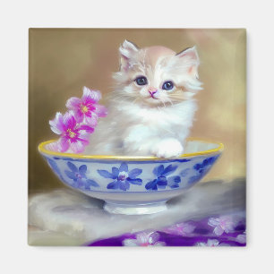 Aimant Illustration vintage de chaton blanc