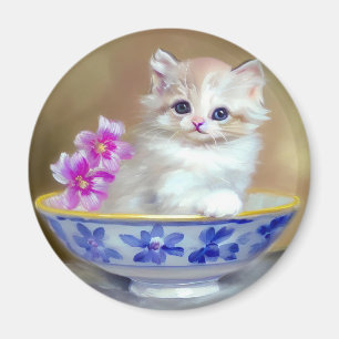 Aimant Illustration vintage de chaton blanc