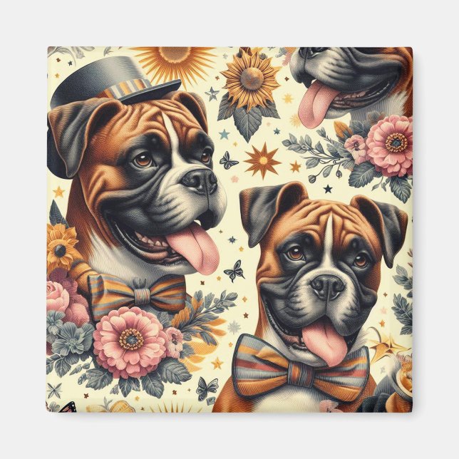 Aimant Illustration vintage de chien de boxe (Devant)