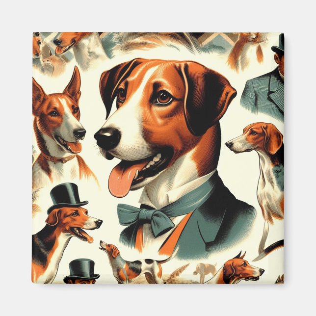 Aimant Illustration vintage de Foxhound (Devant)