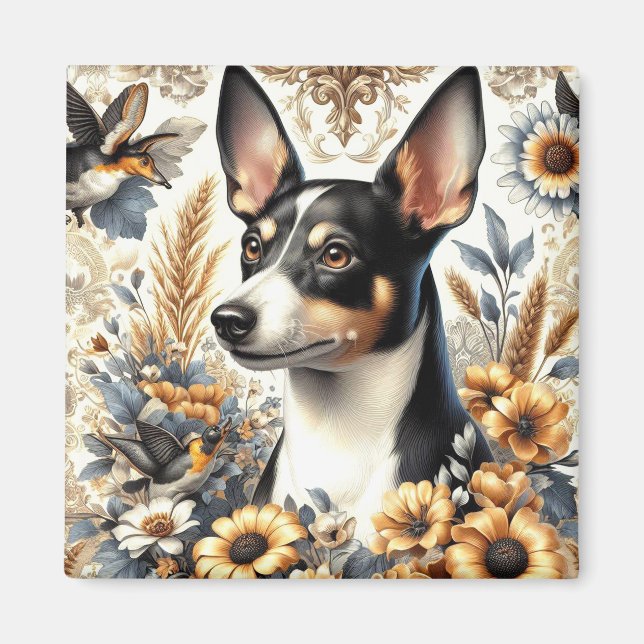 Aimant Illustration vintage Rat Terrier (Devant)