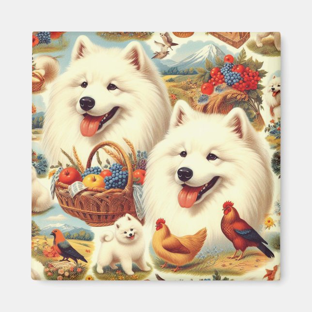 Aimant Illustration vintage Samoyed Dog (Devant)