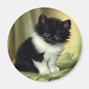 Aimant Illustration vintage Tuxedo Kitten