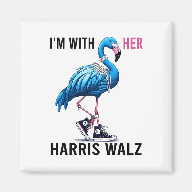Aimant I'm With Her Harris W Flamant rose Vote Blue (Devant)