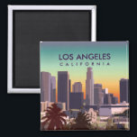 Aimant Image customisée de Downtown L.A. California<br><div class="desc">Illustration vectorielle colorée montrant une ligne d'horizon chaude au coucher du soleil peuplée de tours et de palmiers du centre-ville de Los Angeles,  Californie.</div>