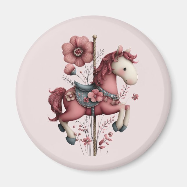 Aimant Image de cheval de carrousel fantaisiste (Devant)