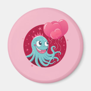 Aimant Image mignonne d'un poulpe tenant des ballons
