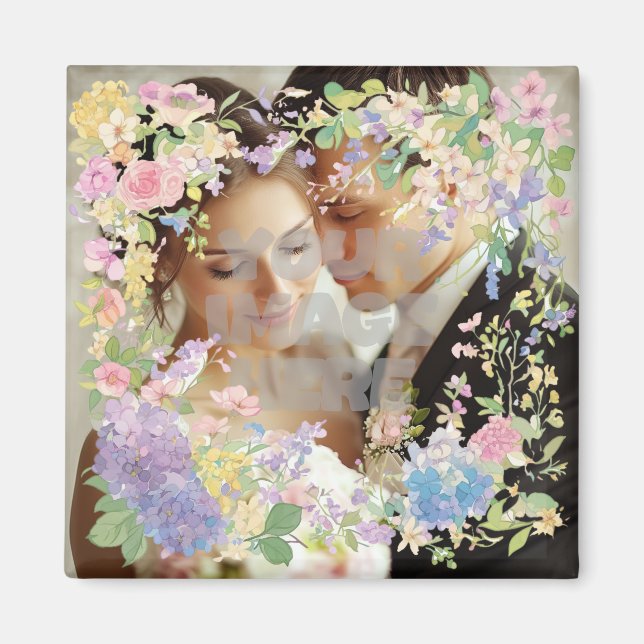 Aimant Image personnalisée de la bordure Mariage florale (Devant)