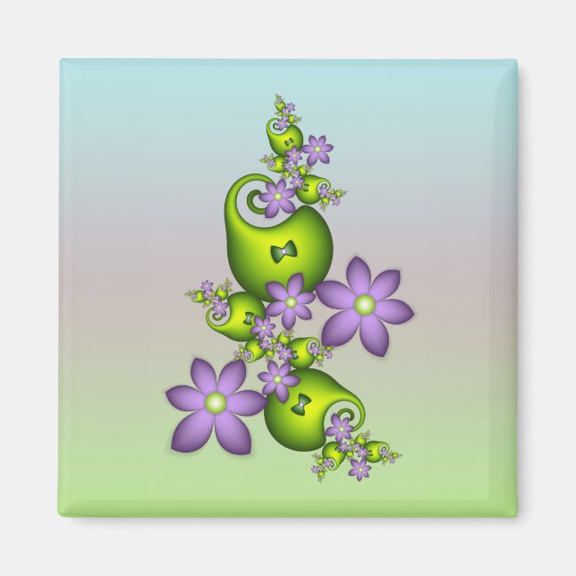Aimant Imaginaire Floral Fleurs Lilac Formes vertes Fract (Devant)
