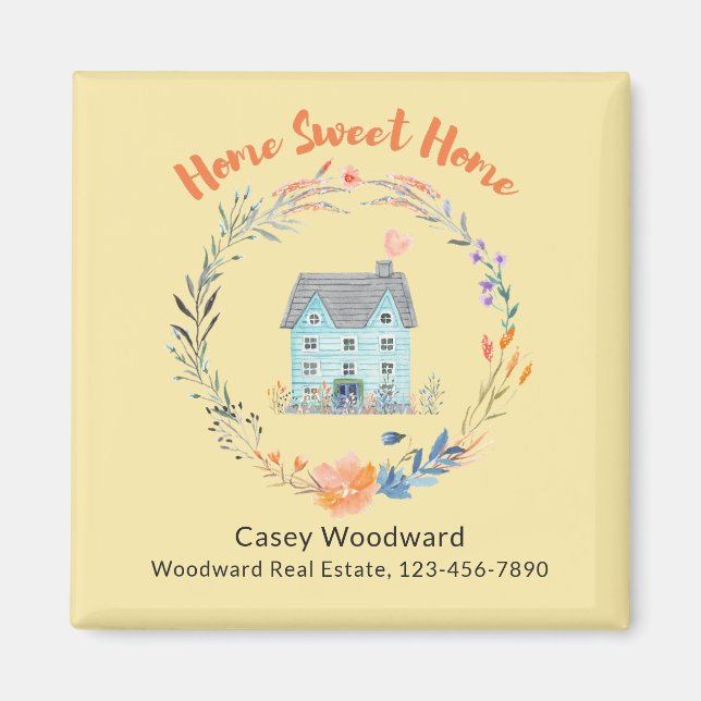 Aimant Immobilier Agent Home Sweet Home Cute Aquarelle (Devant)