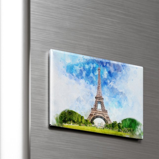 Aimant Impression aquarelle de la Tour Eiffel sur la silh (Eiffel Tower Watercolor Paris Skyline Art Print. Magnet)