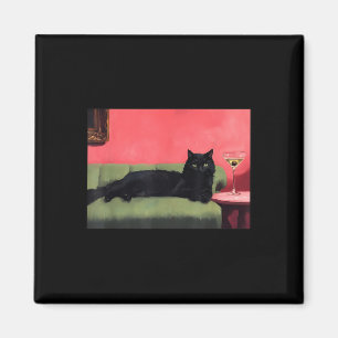 Aimant Impression d'art de chat noir avec martini