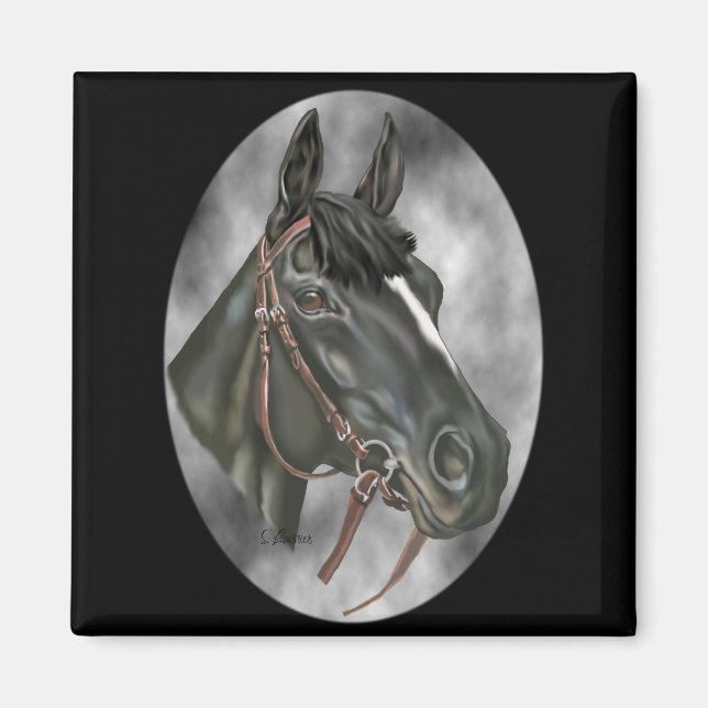 Aimant Impression d'art de portrait équin de cheval noir (Devant)