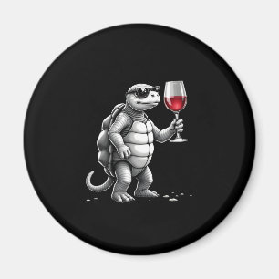 Aimant impression d'art de tortue cool buvant du vin roug