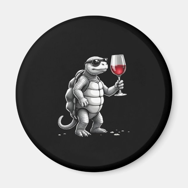 Aimant impression d'art de tortue cool buvant du vin roug (Devant)