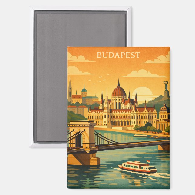 Aimant Impression d'art de voyage à Budapest Hongrie Vint (Recto/Verso)