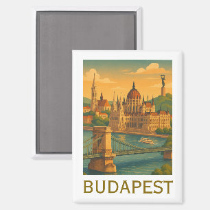 Aimant Impression d'art de voyage Budapest Hongrie vintag