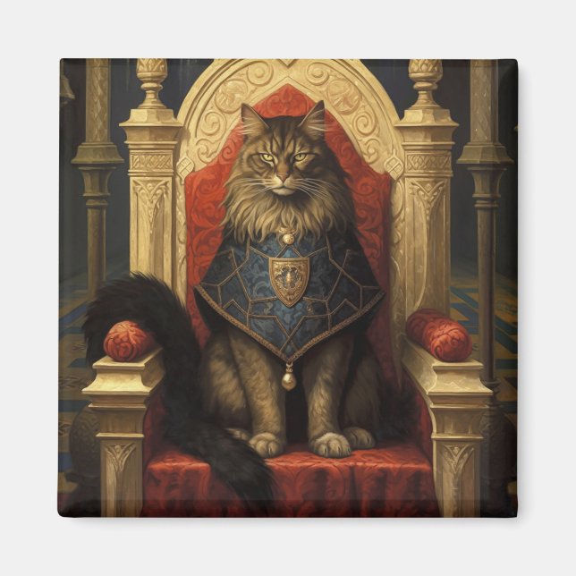 Aimant Impression d'art du trône de chat Maine Coon noble (Devant)