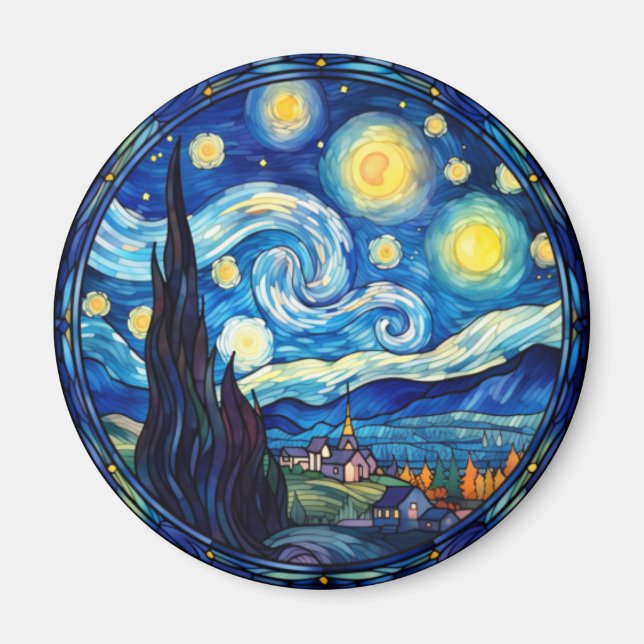 Aimant Impression d'art inspirée de la nuit étoilée tourb (Devant)