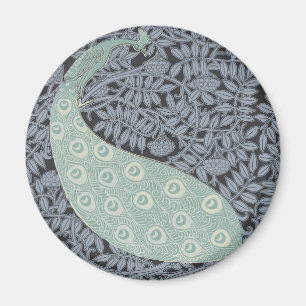 Aimant Impression de paon bleu Art Nouveau vintage Verneu
