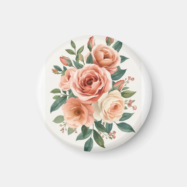Aimant Impression Florale Aquarelle de Roses Rose Tendre (Devant)