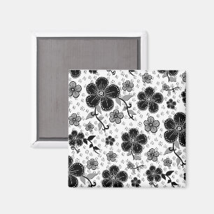 Aimant Impression florale noire et blanche