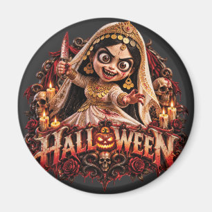 Aimant Imprimé d'art Halloween de mariée zombie effrayant