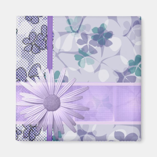 Aimant imprimé de fleurs violettes (Devant)