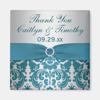 Aimant IMPRIMÉ RIBBON Silver, Turquoise Mariage damassé F