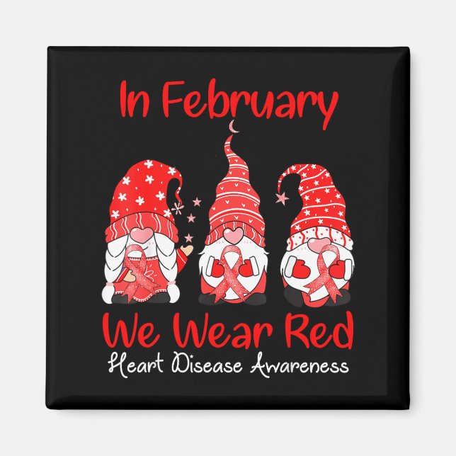 Aimant In February We Wear Red Three Gnomes Heart Disease (Devant)