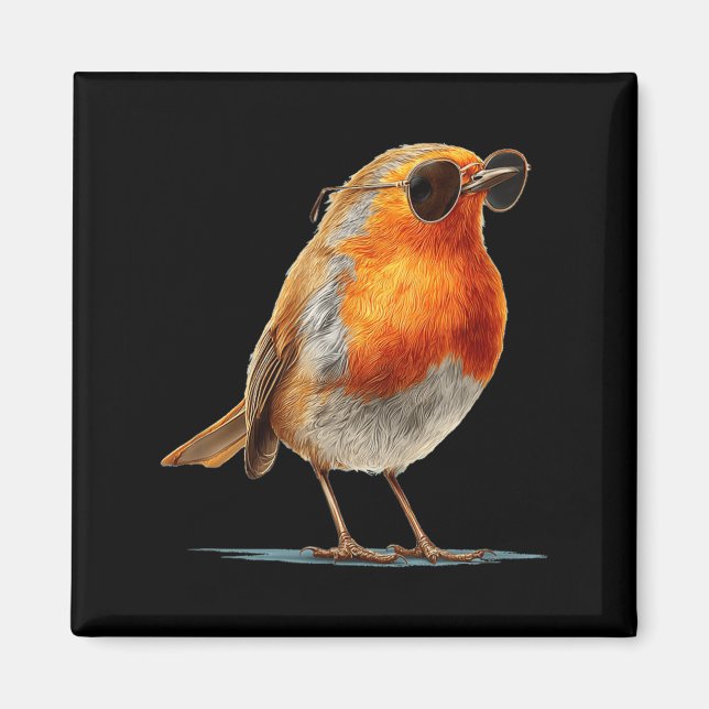 Aimant Incroyable oiseau Robin avec des lunettes et des p (Devant)