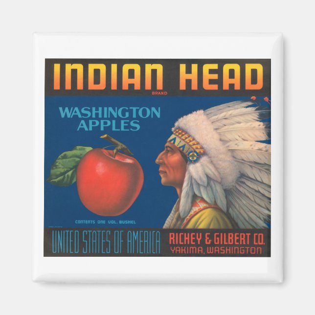 Aimant Indian Head Washington Apples Vintage Crate Étique (Devant)