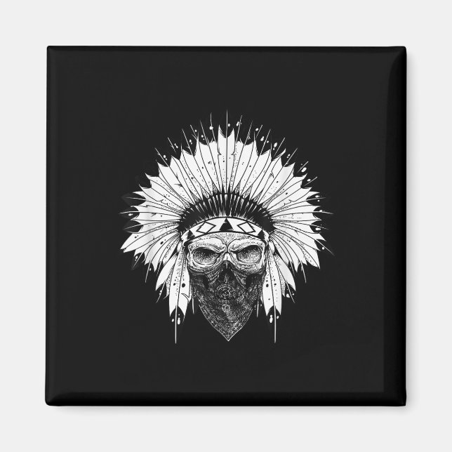Aimant Indian Skull Rag, tatouage amérindien, Zany Br (Devant)