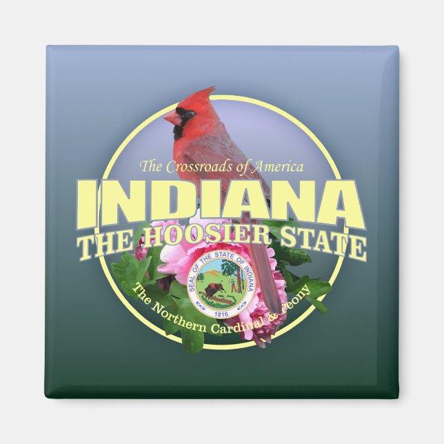 Aimant Indiana State Bird & Flower (Devant)