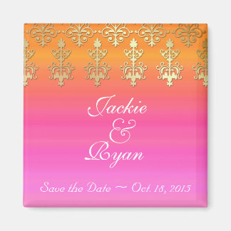 Aimant Indien Enregistrer la date Mariage rose or orange