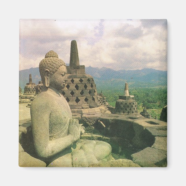 Aimant Indonésie vintage, temple bouddhiste de Borobodur (Devant)