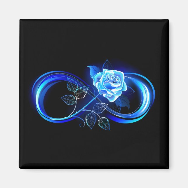 Aimant Infini lumineux avec rose bleue (Devant)