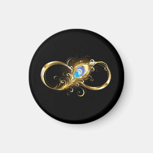 Aimant Infinité avec plume de paon doré