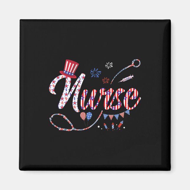 Aimant Infirmière 4 juillet Drapeau Américain Fête de l'I (Devant)