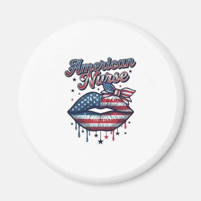 Aimant Infirmière Américaine Lips Patriotic Vector Design (Devant)