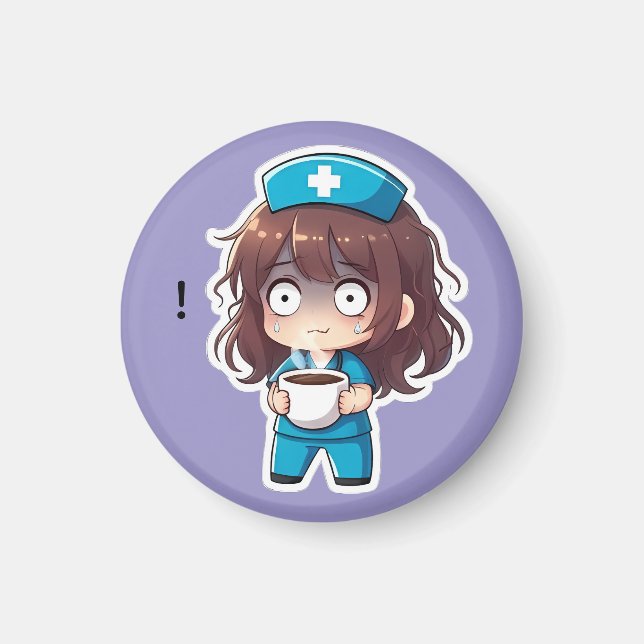 Aimant Infirmière Chibi Originale 2.0 - Épuisement Total (Devant)