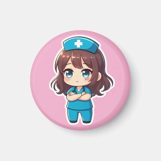 Aimant Infirmière Chibi Originale - Calme Professionnel (Devant)