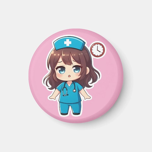 Aimant Infirmière Chibi Originale - Course Contre la Mont (Devant)