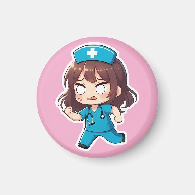 Aimant Infirmière Chibi Originale - L'équipe agitée (Devant)